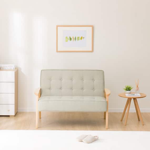 天然木フレームのコンパクトソファ 布張りタイプ (ルッキ2KD YG NA) 7枚目画像