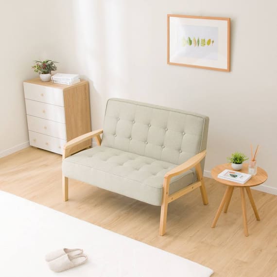 天然木フレームのコンパクトソファ 布張りタイプ (ルッキ2KD YG NA) 8枚目画像