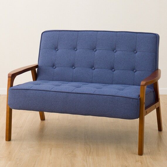 天然木フレームのコンパクトソファ 布張りタイプ (ルッキ2KD BL MBR) 3枚目画像