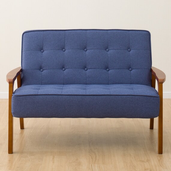 天然木フレームのコンパクトソファ 布張りタイプ (ルッキ2KD BL MBR) 4枚目画像