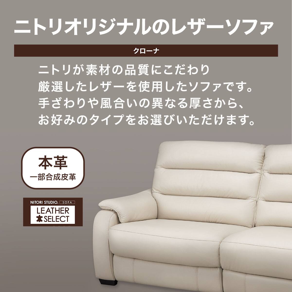 2人掛けソファ 本革(一部合成皮革)タイプ (クローナ SK MO) | ニトリ