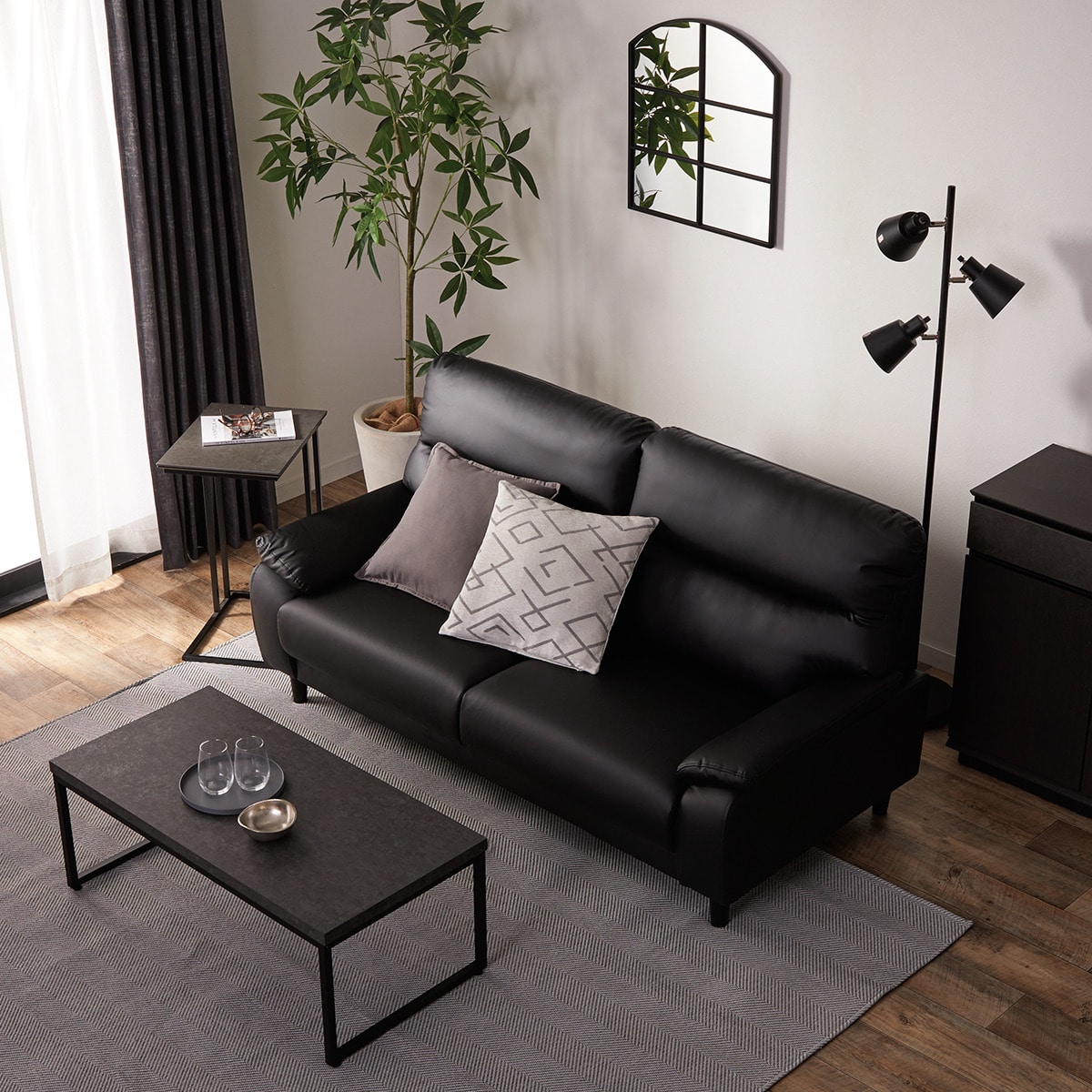 傷・汚れに強い 3人掛けソファ 合皮タイプ (MK02KD Nシールド BK