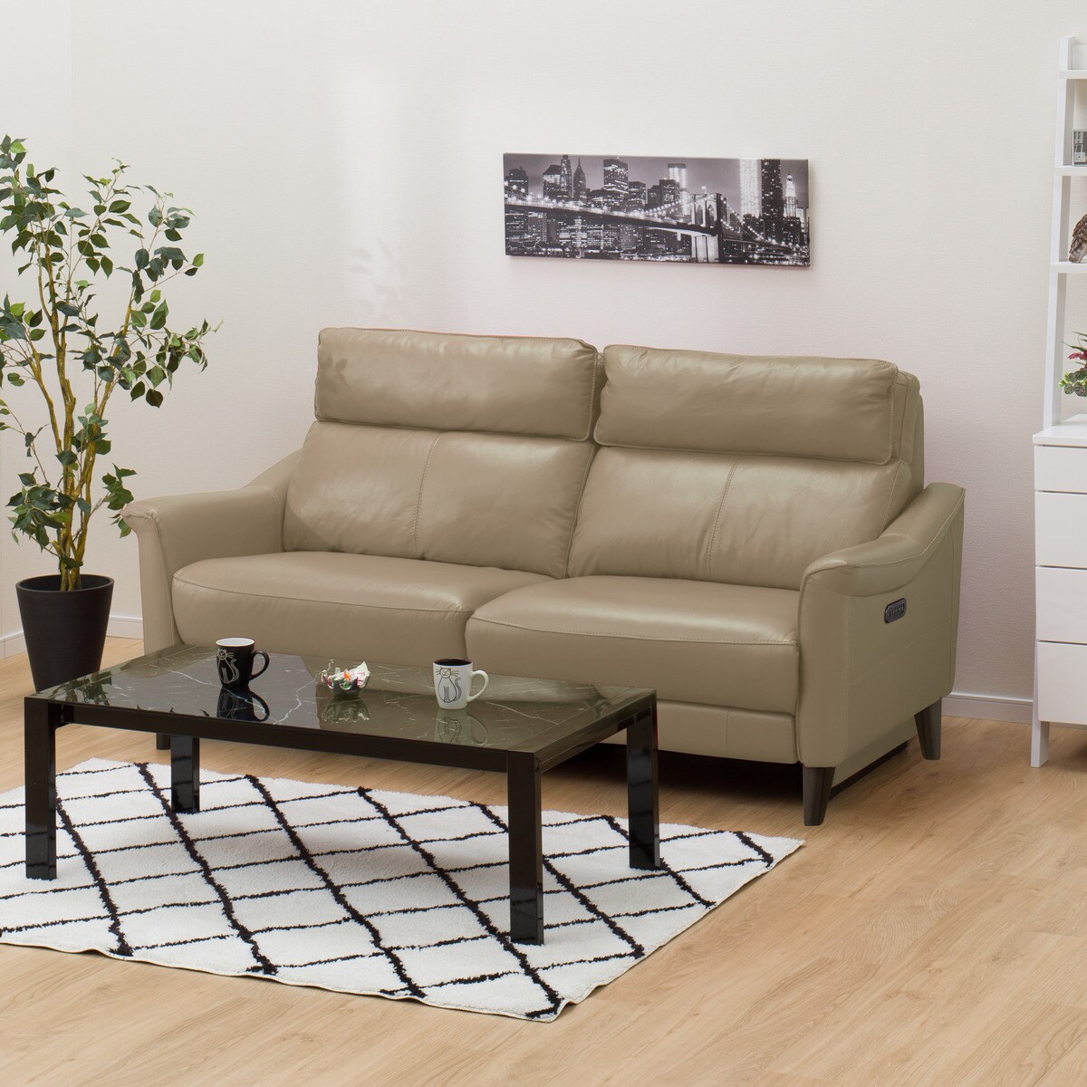 3人掛け左電動リクライニングソファ 本革(一部合成皮革)タイプ