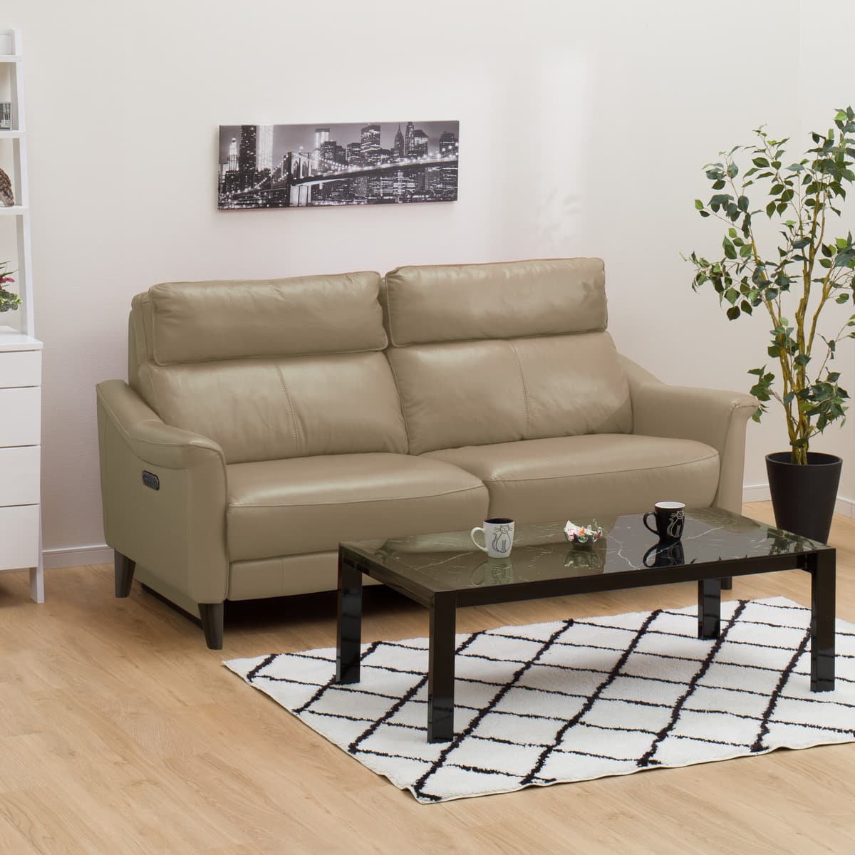 3人掛け右電動リクライニングソファ 本革(一部合成皮革)タイプ