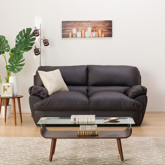 傷・汚れに強い 2人掛けソファ 合皮タイプ (ビット3KD Nシールド DBR) 2枚目画像