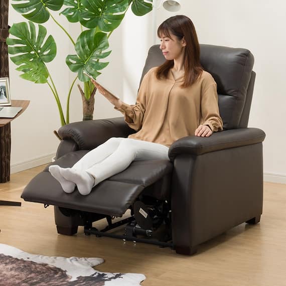 1人掛け電動リクライニングソファ 本革(一部合成皮革)タイプ (Nビリーバ2 DBR) 10枚目画像