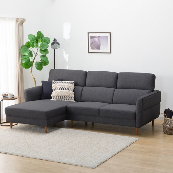 カウチソファ 布張りタイプ (KK026 右カウチ DGY) 1枚目画像