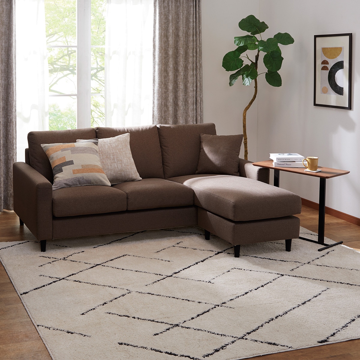 カウチソファ ヘッドレスト付き 布張りタイプ (CS02 H DBR) | ニトリ