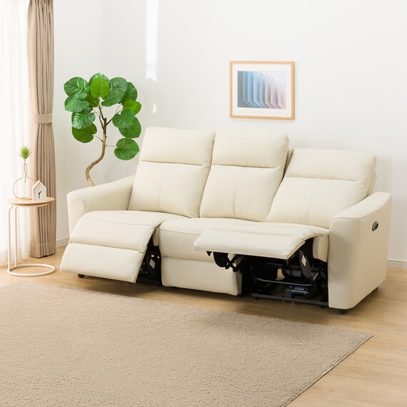 3人掛け電動リクライニングソファ 本革(一部合成皮革)タイプ (UM01 2モーター IV) 6枚目画像