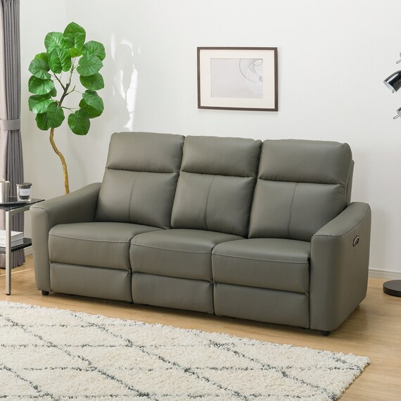 3人掛け電動リクライニングソファ 本革(一部合成皮革)タイプ (UM01 2モーター DGY) 1枚目画像