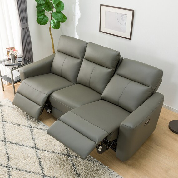 3人掛け電動リクライニングソファ 本革(一部合成皮革)タイプ (UM01 2モーター DGY) 31枚目画像