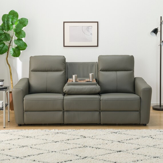 3人掛け電動リクライニングソファ 本革(一部合成皮革)タイプ (UM01 2モーター DGY) 33枚目画像