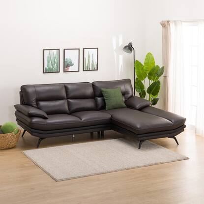 ニトリ カウチソファ から ロゾ4 本革（牛革）ダークブラウン セミ  