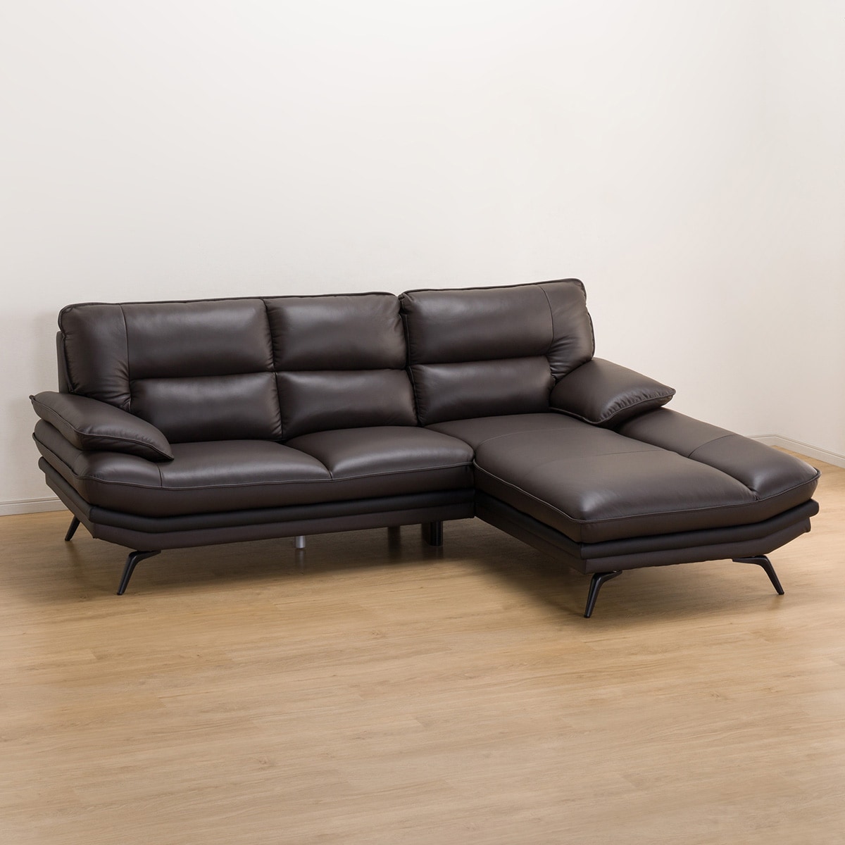 コーナーソファ 本革(一部合成皮革)タイプ (ロゾKD 左カウチ DBR