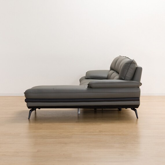 コーナーソファ ヘッドレスト付き 本革(一部合成皮革)タイプ (ロゾKD 左カウチ DGY) 10枚目画像