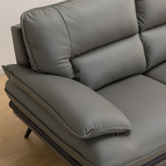 コーナーソファ ヘッドレスト付き 本革(一部合成皮革)タイプ (ロゾKD 左カウチ DGY) 12枚目画像