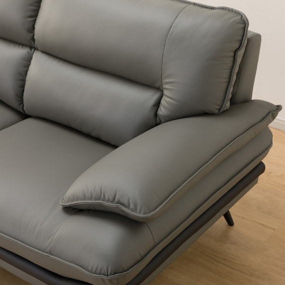 2人掛けワイドソファ ヘッドレスト付き 本革(一部合成皮革)タイプ (ロゾKD DGY) 10枚目画像