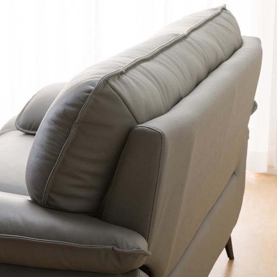 2人掛けワイドソファ ヘッドレスト付き 本革(一部合成皮革)タイプ (ロゾKD DGY) 12枚目画像