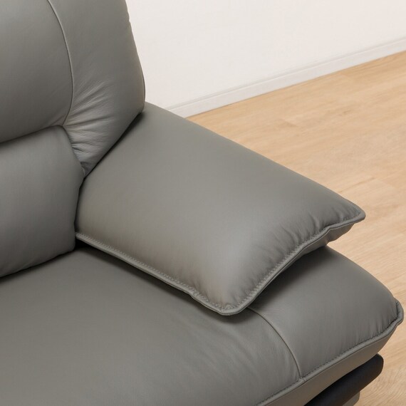 2人掛けワイドソファ ヘッドレスト付き 本革(一部合成皮革)タイプ (ロゾKD DGY) 13枚目画像