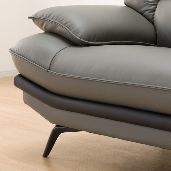 2人掛けワイドソファ ヘッドレスト付き 本革(一部合成皮革)タイプ (ロゾKD DGY) 16枚目画像