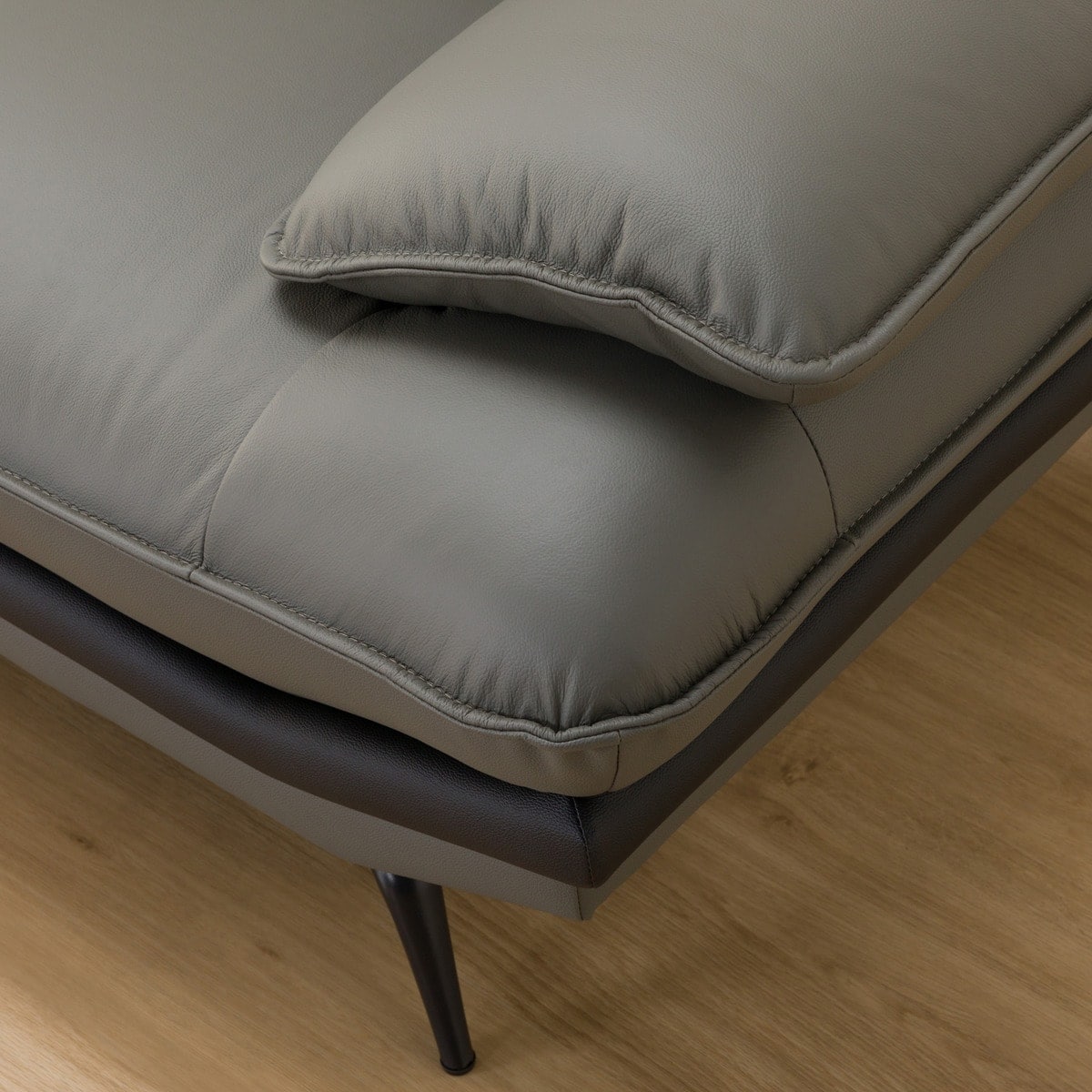 コーナーソファ 本革(一部合成皮革)タイプ (ロゾKD 右カウチ DGY