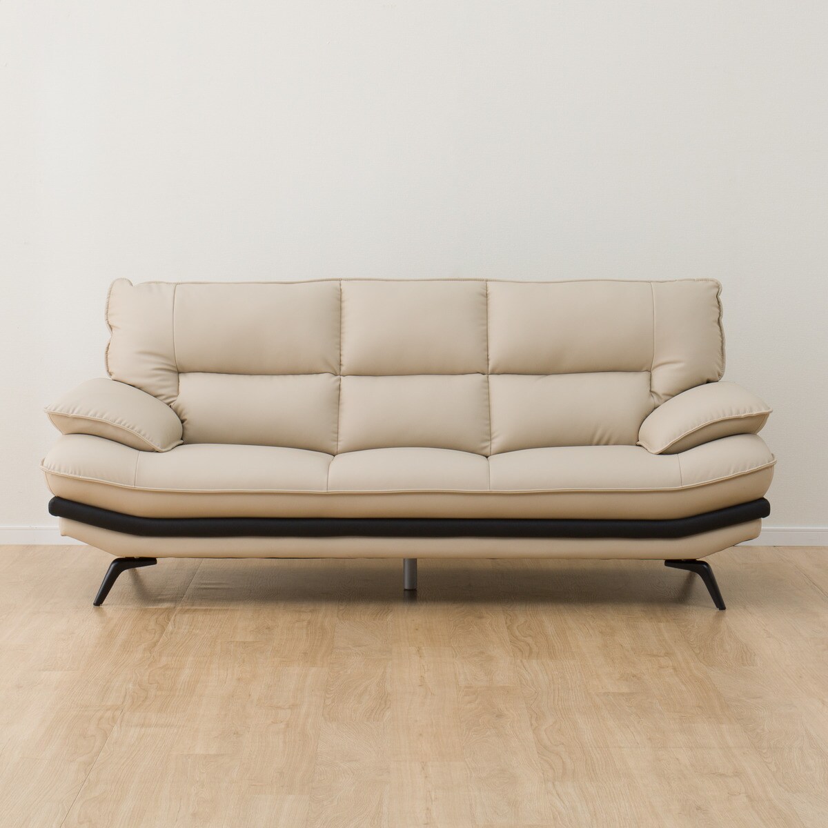 ニトリ　ベージュ　3人掛けソファ ヘッドレスト 傷・汚れに強い 3人掛けソファヘッドレスト付き 合皮タイプ (ロゾKD N