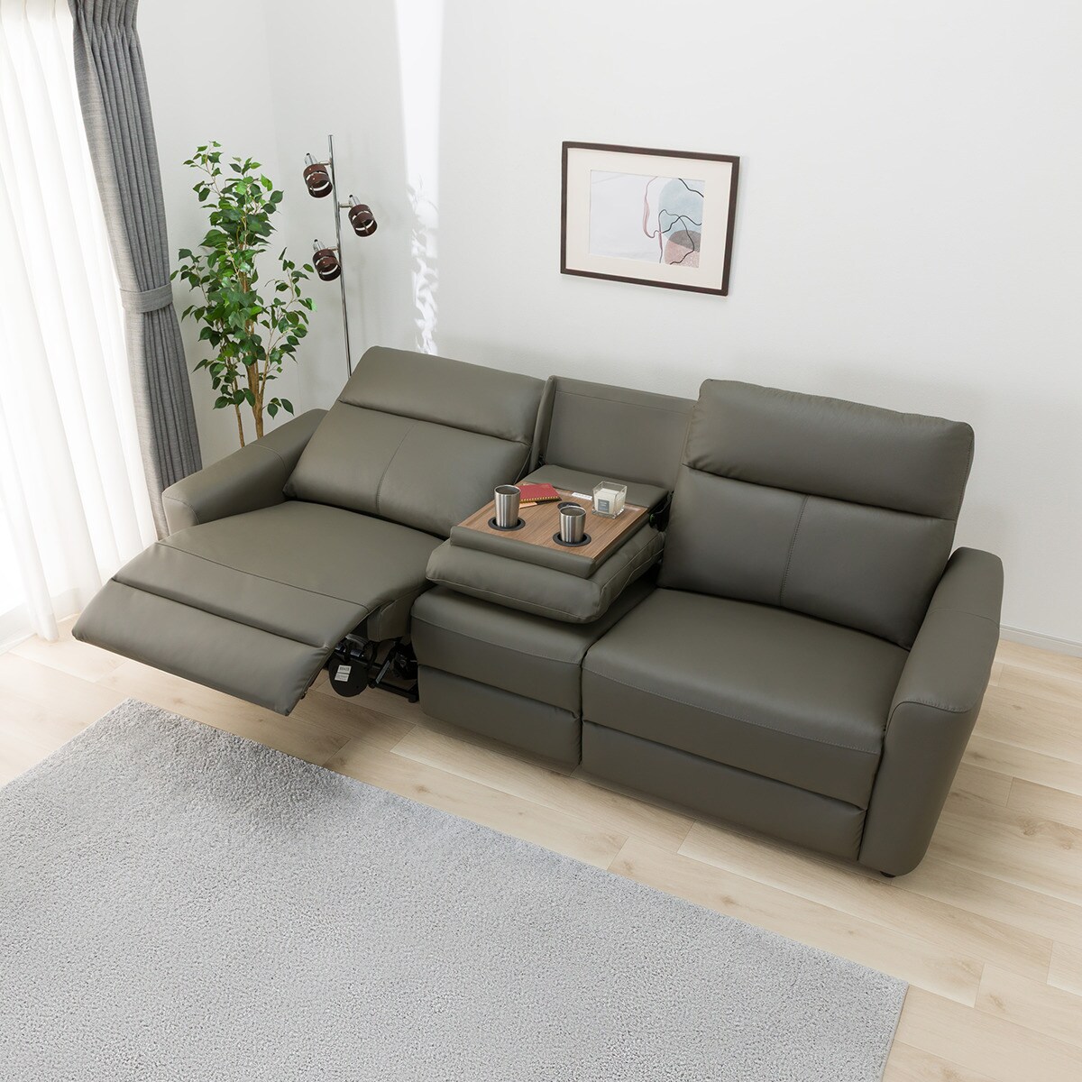 3人掛けワイド電動リクライニングソファ(UM01 DGY 2モーター