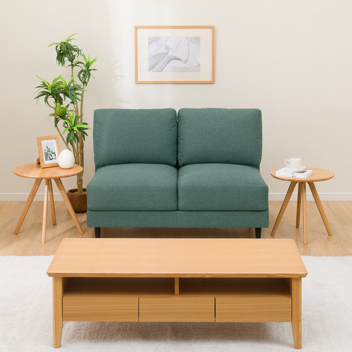 傷・汚れに強い肘無し2人掛け布張りソファ(CS01 Nシールド布 H