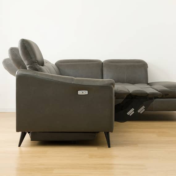 電動リクライニングコーナーソファ 本革(一部合成皮革)タイプ (LB066 左カウチ C2DGY) 10枚目画像