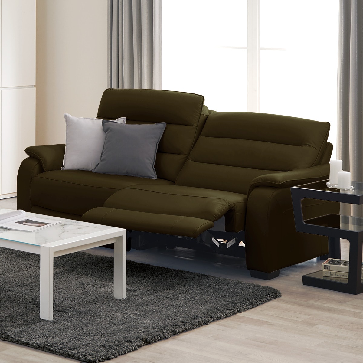 3人掛け左電動リクライニングソファ 本革(一部合成皮革)タイプ