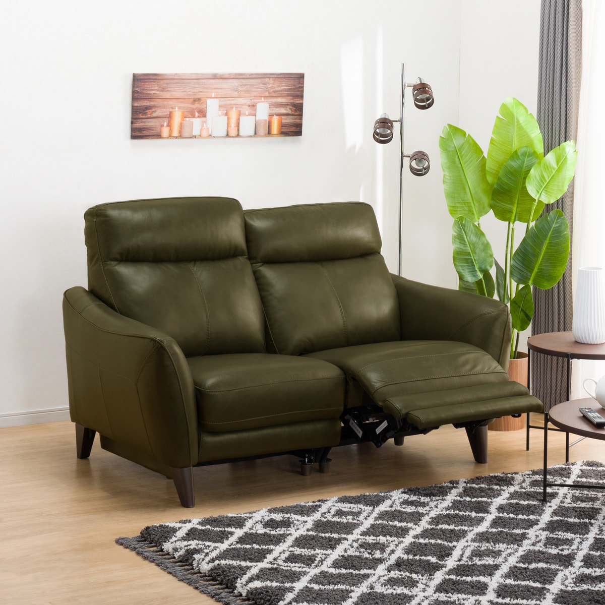 2人掛け左電動リクライニングソファ 本革(一部合成皮革)タイプ