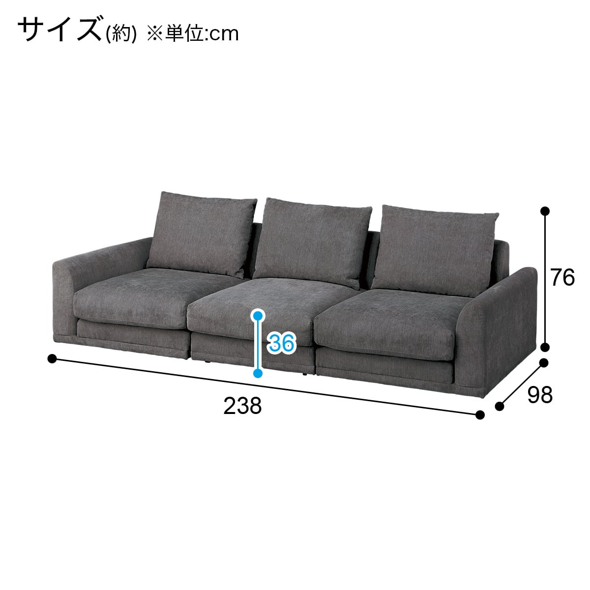 3人掛けローソファ 布張りタイプ (HM04 DGY) | ニトリネット【公式