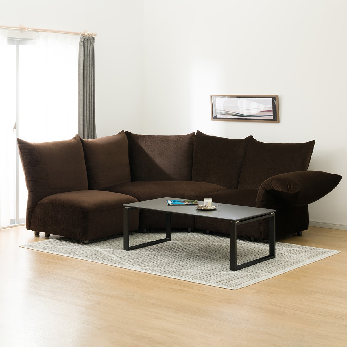 フェザークッションソファ ワイド3バックカウチセット 布張りタイプ