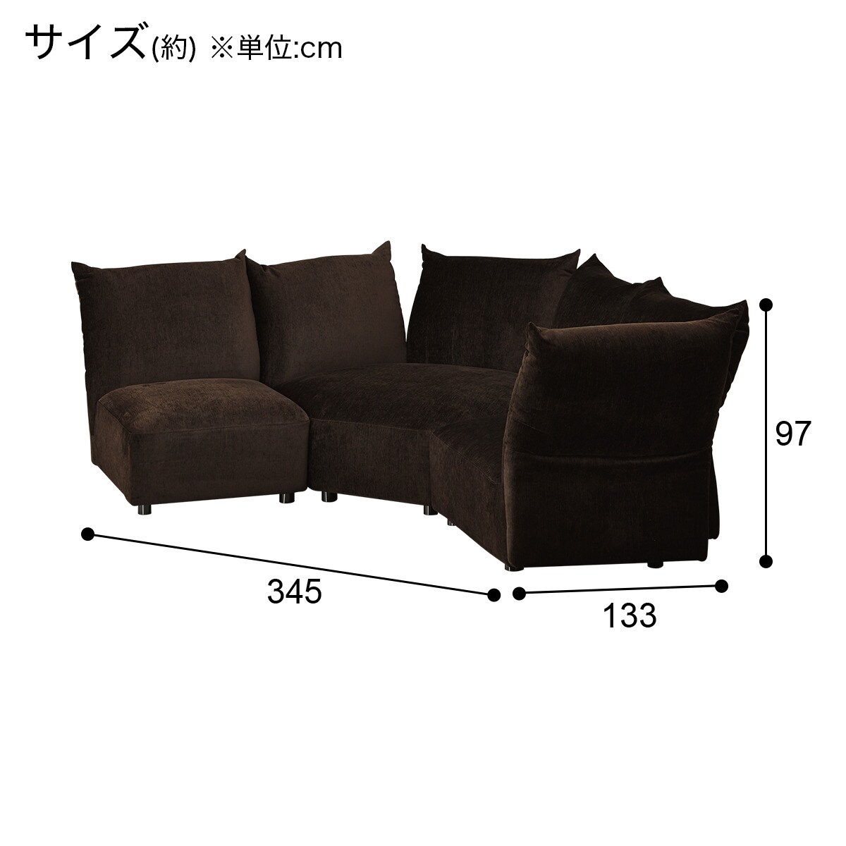 フェザークッションソファ ワイド3バックカウチセット 布張りタイプ