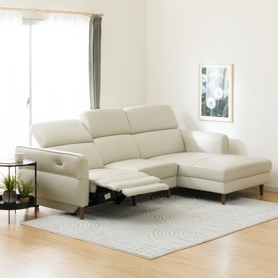 電動カウチソファ 本革(一部合成皮革)タイプ (KK026 左カウチ MGY) 1枚目画像