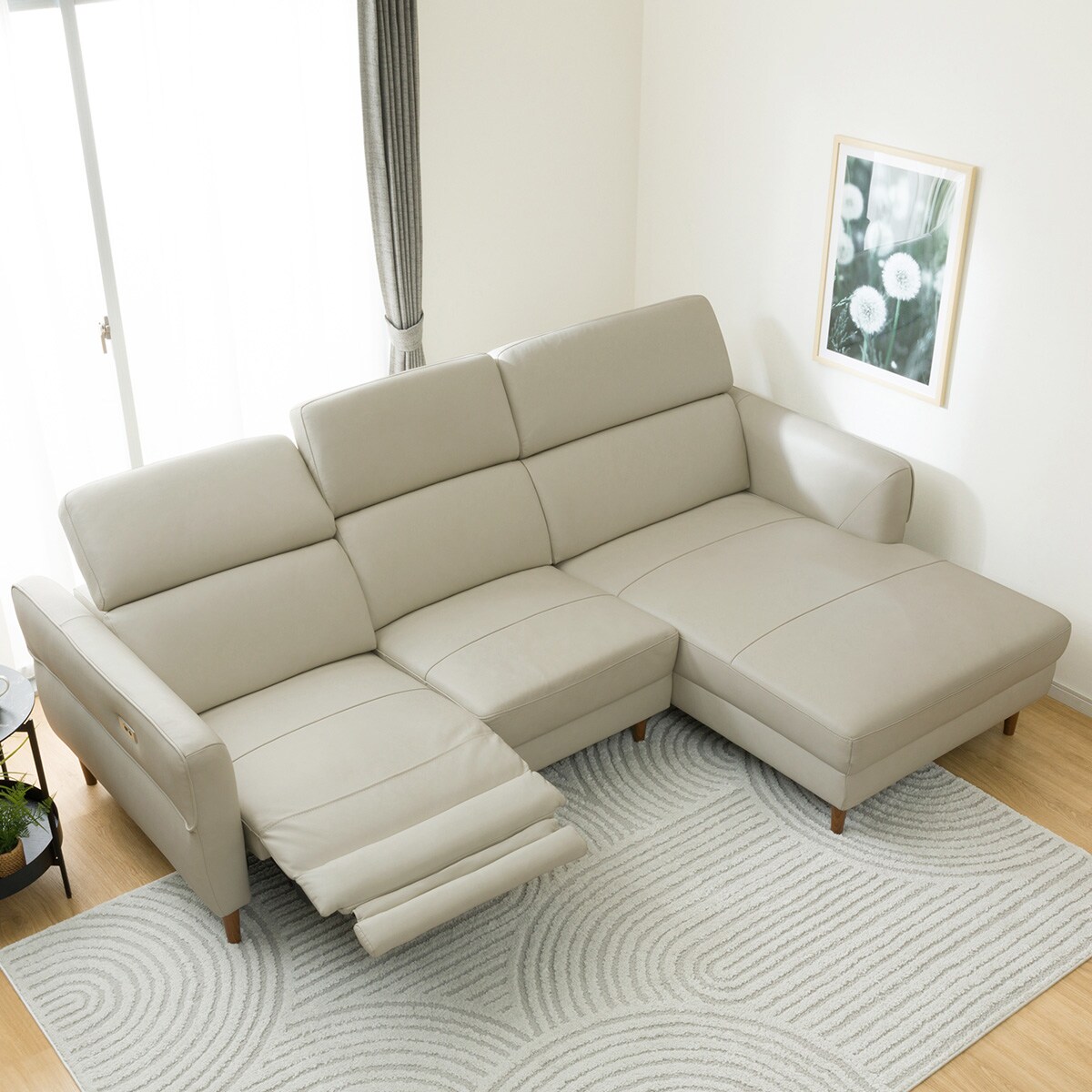 電動カウチソファ 本革(一部合成皮革)タイプ (KK026 左カウチ MGY