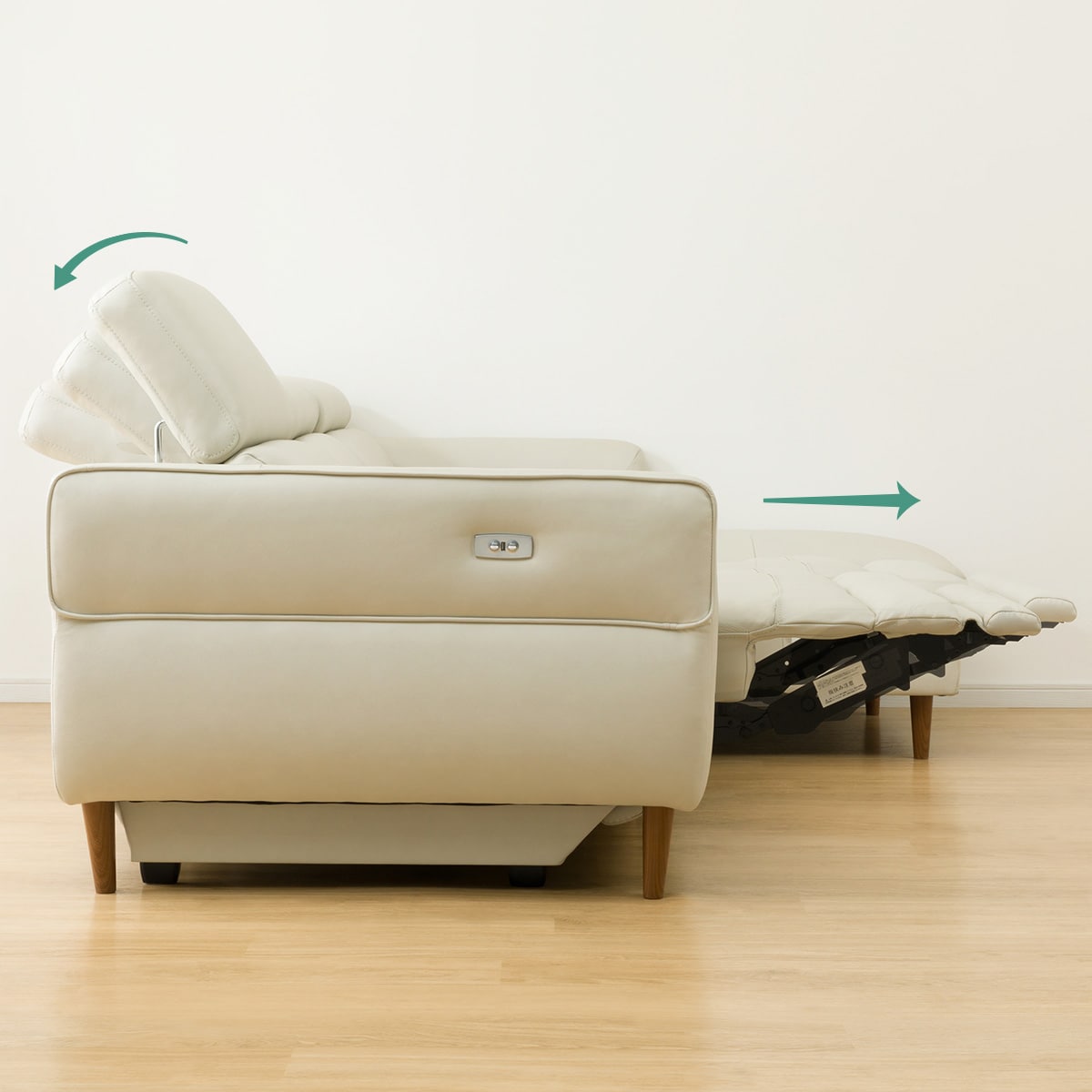 電動カウチソファ 本革(一部合成皮革)タイプ (KK026 左カウチ MGY