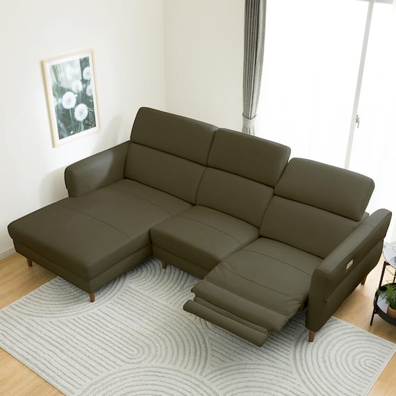 電動カウチソファ 本革(一部合成皮革)タイプ (KK026 右カウチ DGR) 8枚目画像