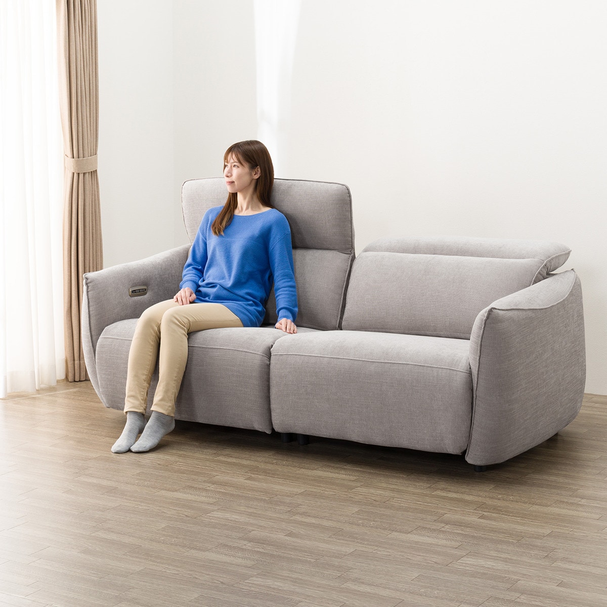 3人掛け電動リクライニングソファ 布張りタイプ (LE09 2モーター LGY