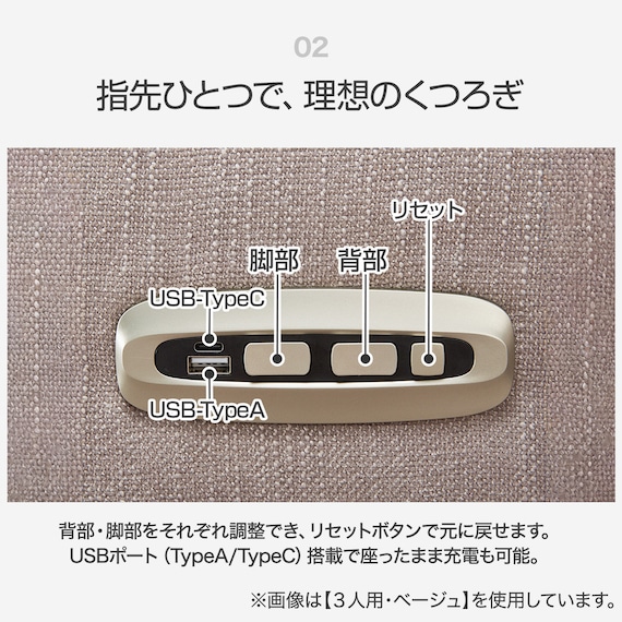 3人掛け電動リクライニングソファ 布張りタイプ (LE09 2モーター YGR) 4枚目画像