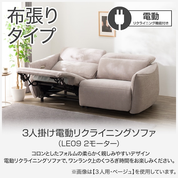 2人掛け電動リクライニングソファ 布張りタイプ (LE09 2モーター YGR) 2枚目画像