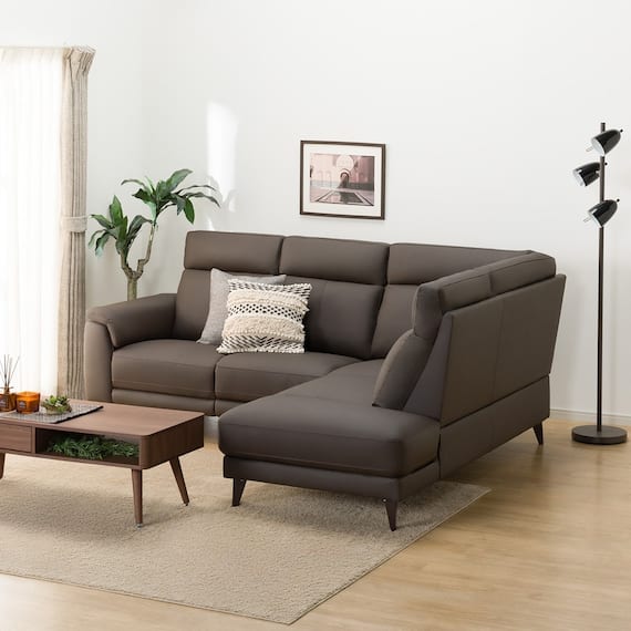 コーナーソファ 本革(一部合成皮革)タイプ(LB07 左コーナー DBR) 1枚目画像