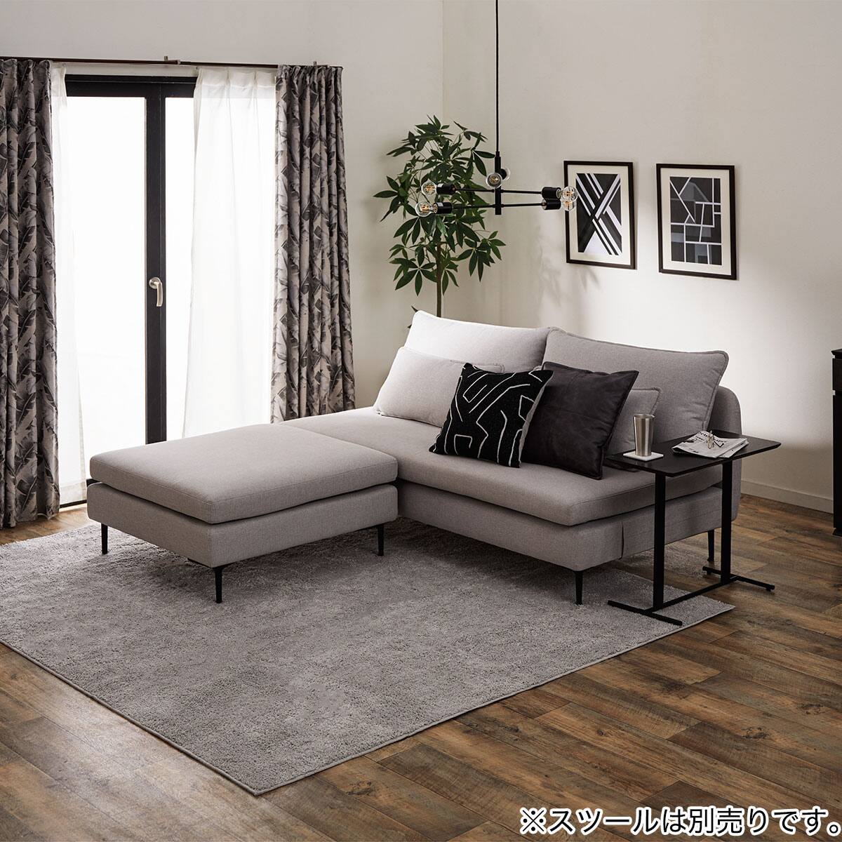 広い座面のゆったり 3人掛けソファ 布張りタイプ (MS01 肘なし LGY