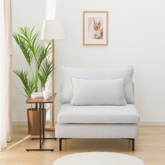 広い座面のゆったり 1人掛けソファ 布張りタイプ (MS01 肘なし LGY) 14枚目画像