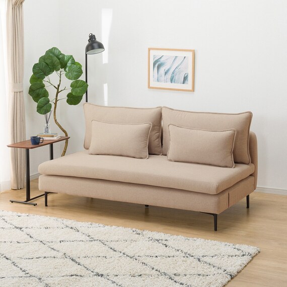 広い座面のゆったり 3人掛けソファ 布張りタイプ (MS01 肘なし BE) 1枚目画像