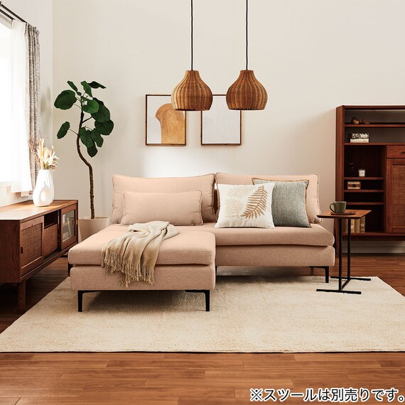 広い座面のゆったり 3人掛けソファ 布張りタイプ (MS01 肘なし BE) 37枚目画像