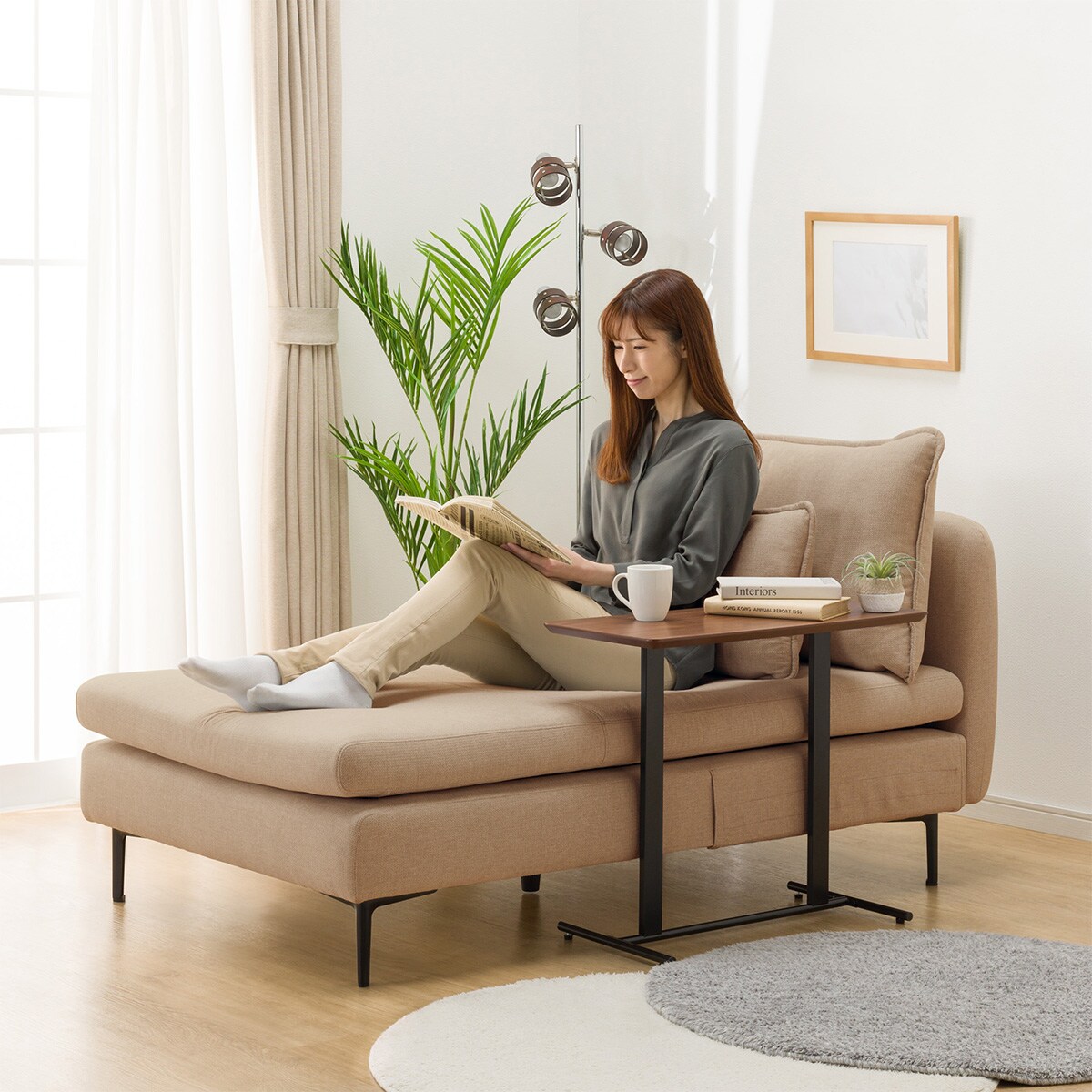 広い座面のゆったりソファ 布張りタイプ (MS01 シェーズロング肘なし