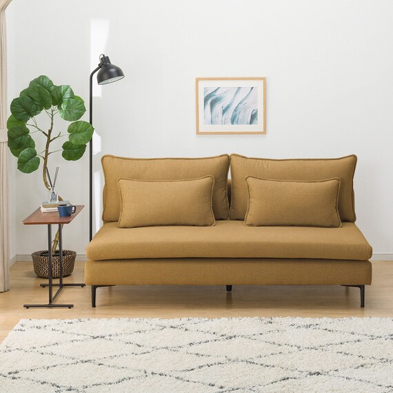 広い座面のゆったり 3人掛けソファ 布張りタイプ (MS01 肘なし YE) 15枚目画像