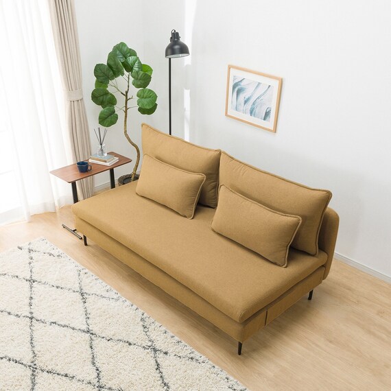 広い座面のゆったり 3人掛けソファ 布張りタイプ (MS01 肘なし YE) 16枚目画像