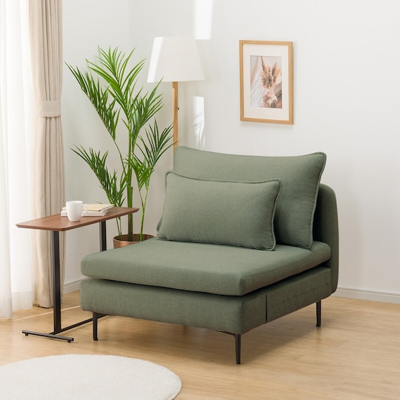 広い座面のゆったり 1人掛けソファ 布張りタイプ (MS01 肘なし YGR) 1枚目画像